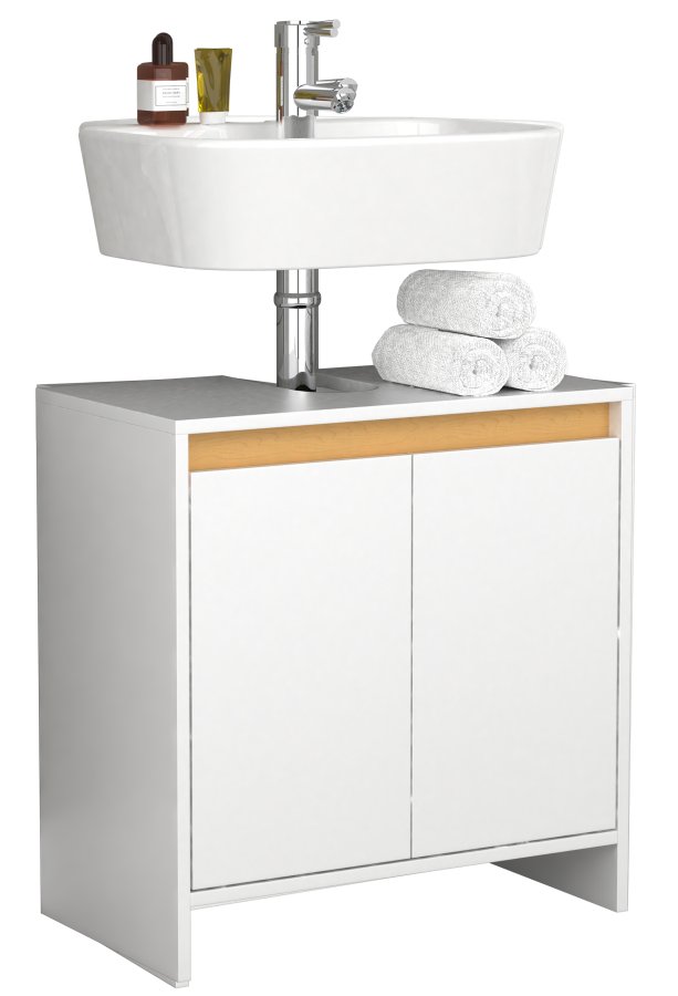 VCM NORDIC Malira Badezimmer-Waschtischunterschrank mit 2 Türen - Weiß/Natur-Melamin