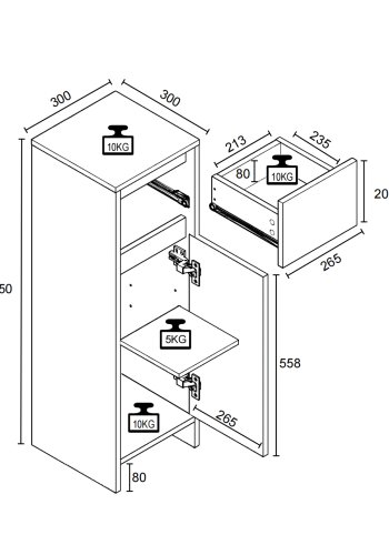 VCM NORDIC Malira Badezimmerschrank Midi, m. 1 Tür, 1 Schublade, 1 Einlegeboden - Melamin weiß