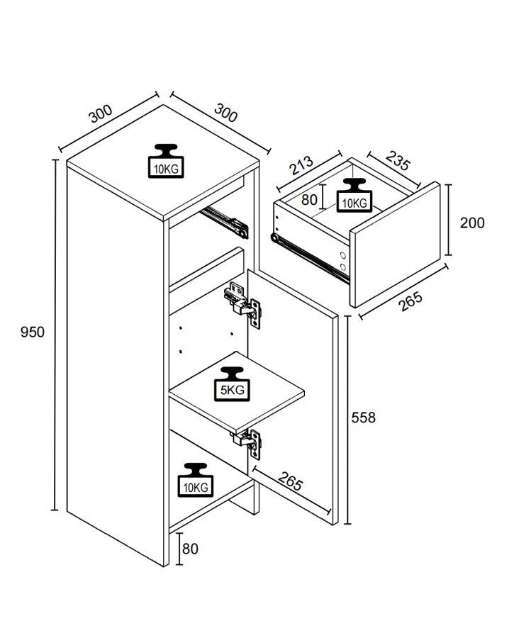 VCM NORDIC Malira baderomsskap Midi, m. 1 dr, 1 skuff, 1 hylle - hvit/naturlig melamin