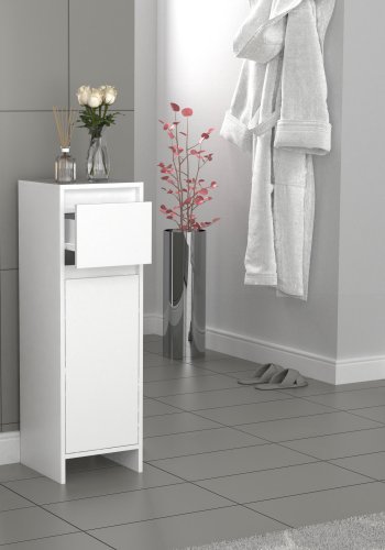 VCM NORDIC Malira Badezimmerschrank Midi, m. 1 Tür, 1 Schublade, 1 Einlegeboden - Melamin weiß