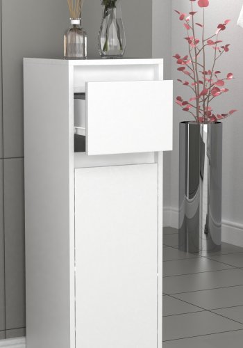 VCM NORDIC Malira Badezimmerschrank Midi, m. 1 Tür, 1 Schublade, 1 Einlegeboden - Melamin weiß