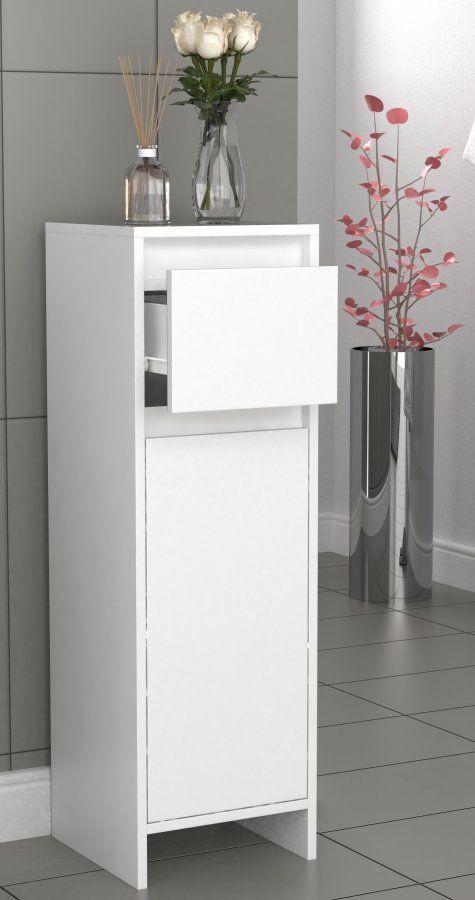 VCM NORDIC Malira Badezimmerschrank Midi, m. 1 Tür, 1 Schublade, 1 Einlegeboden - Melamin weiß