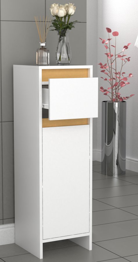 VCM NORDIC Malira baderomsskap Midi, m. 1 dr, 1 skuff, 1 hylle - hvit/naturlig melamin