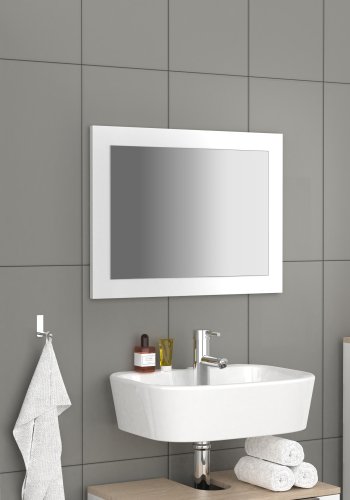 VCM NORDIC Malira Badezimmerspiegel, rechteckig – Spiegelglas und weißes Holz (45x60)