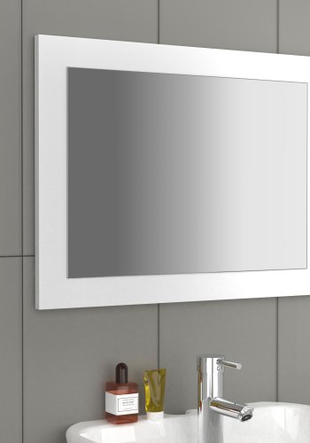 VCM NORDIC Malira Badezimmerspiegel, rechteckig – Spiegelglas und weißes Holz (45x60)