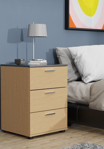 VCM NORDIC Testalo nattbord, med 3 skuffer - naturlig/antrasittgr tre (46x42)