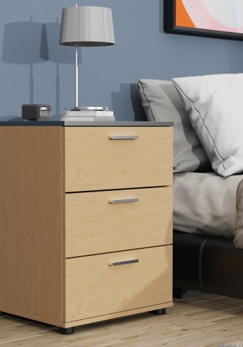 VCM NORDIC Testalo nattbord, med 3 skuffer - naturlig/antrasittgr tre (46x42)