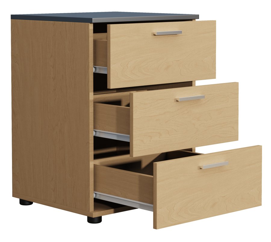 VCM NORDIC Testalo nattbord, med 3 skuffer - naturlig/antrasittgr tre (46x42)