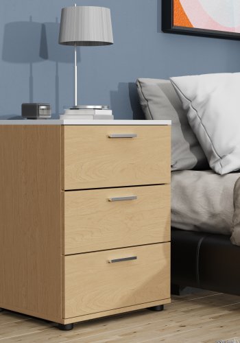 VCM NORDIC Testalo Nachttisch, m. 3 Schubladen - Natur/Weiß Holz (46x42)