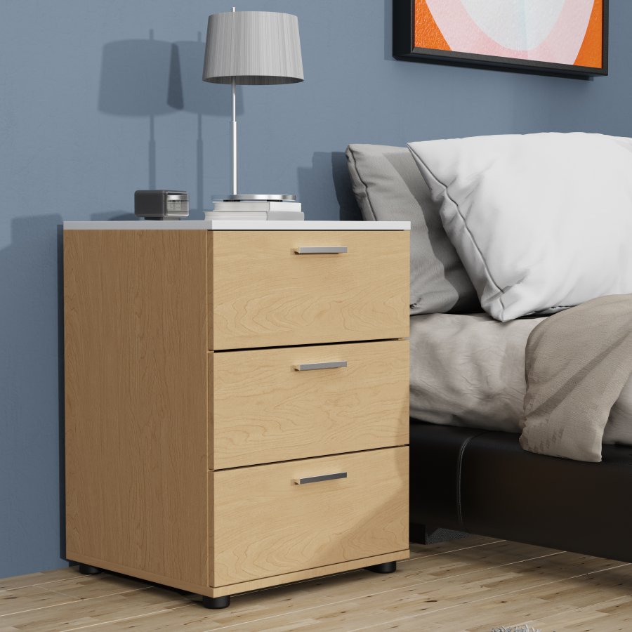 VCM NORDIC Testalo Nachttisch, m. 3 Schubladen - Natur/Weiß Holz (46x42)