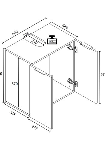 VCM NORDIC Donali Badezimmer-Waschtischunterschrank für Waschbecken, mit 2 Türen - Weiß/Schwarz Melamin