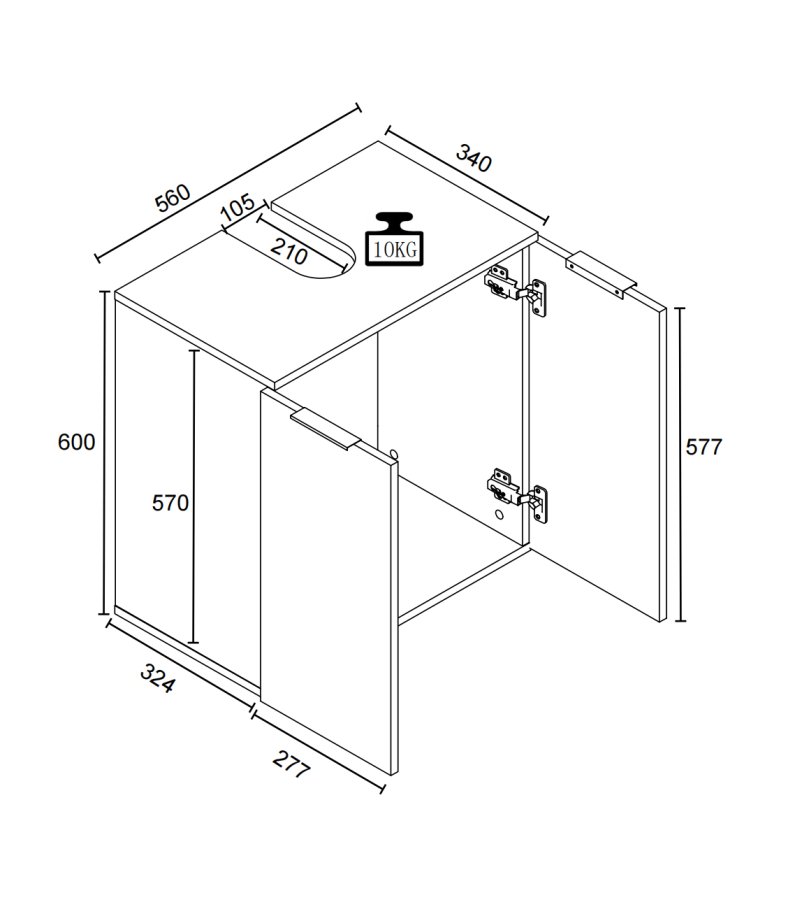 VCM NORDIC Donali Badezimmer-Waschtischunterschrank für Waschbecken, mit 2 Türen - Weiß/Schwarz Melamin