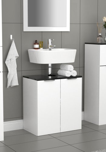 VCM NORDIC Donali Badezimmer-Waschtischunterschrank für Waschbecken, mit 2 Türen - Weiß/Schwarz Melamin