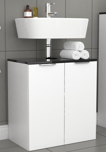 VCM NORDIC Donali Badezimmer-Waschtischunterschrank für Waschbecken, mit 2 Türen - Weiß/Schwarz Melamin