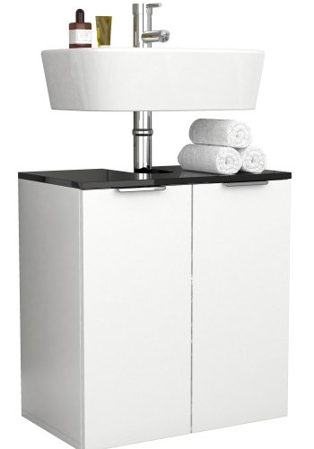 VCM NORDIC Donali Badezimmer-Waschtischunterschrank für Waschbecken, mit 2 Türen - Weiß/Schwarz Melamin