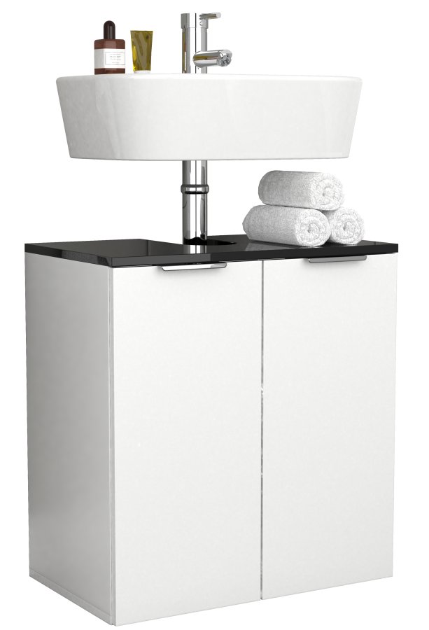 VCM NORDIC Donali Badezimmer-Waschtischunterschrank für Waschbecken, mit 2 Türen - Weiß/Schwarz Melamin