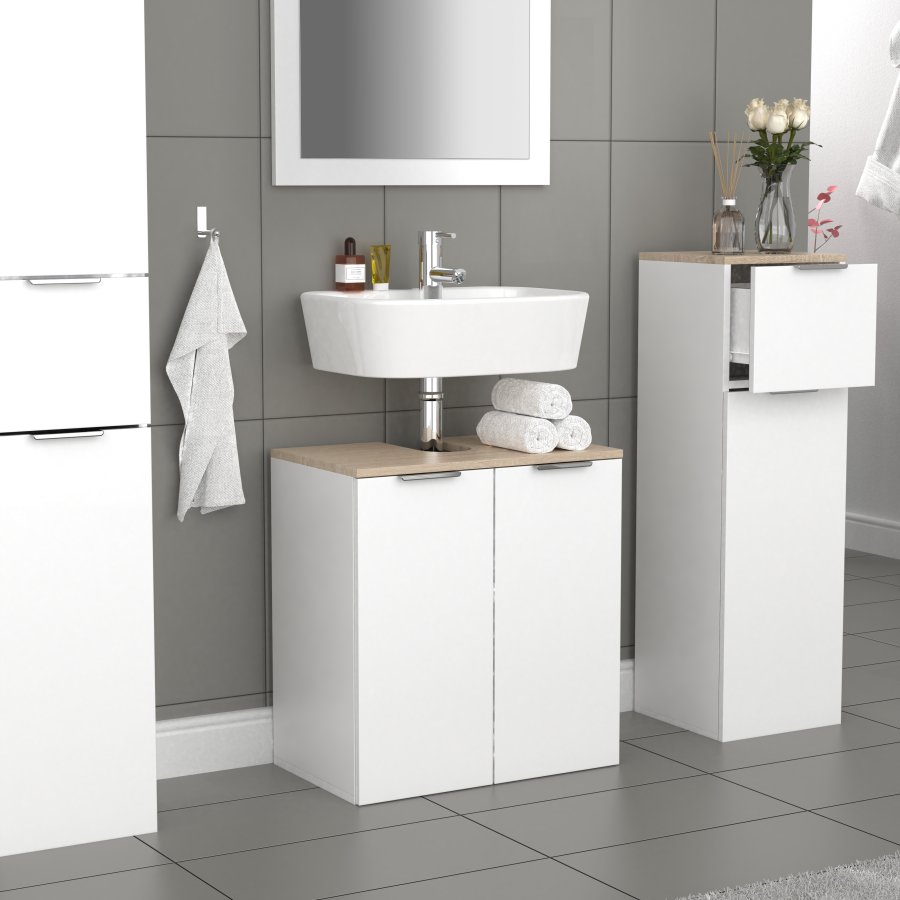 VCM NORDIC Donali baderomsunderskap for servant, m. 2 drer - hvit/naturlig melamin