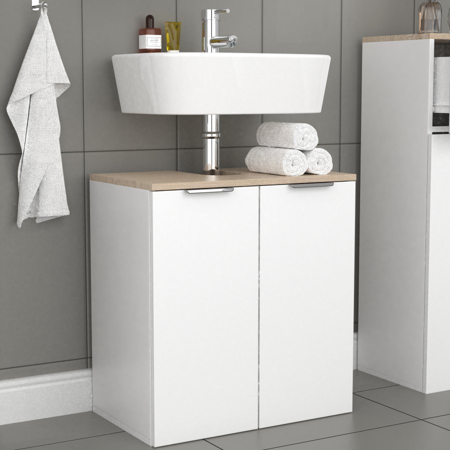 VCM NORDIC Donali baderomsunderskap for servant, m. 2 drer - hvit/naturlig melamin