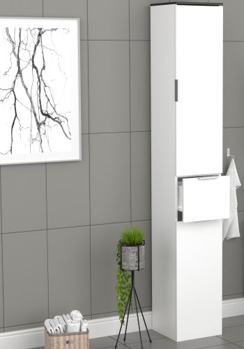 VCM NORDIC Donali Badezimmerschrank Hoch, m. 2 Türen, 1 Schublade, 3 Einlegeböden - weiß/schwarz Melamin