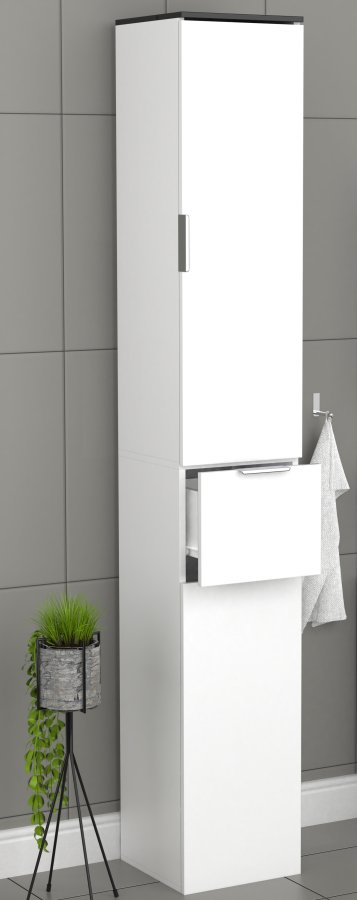 VCM NORDIC Donali Badezimmerschrank Hoch, m. 2 Türen, 1 Schublade, 3 Einlegeböden - weiß/schwarz Melamin