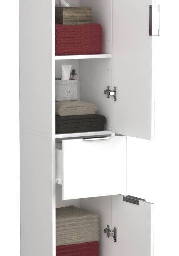 VCM NORDIC Donali Badezimmerschrank Hoch, m. 2 Türen, 1 Schublade, 3 Einlegeböden - weiß/schwarz Melamin