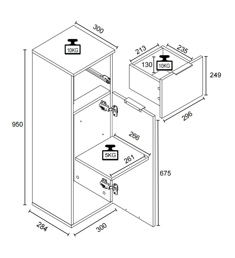 VCM NORDIC Donali Badezimmerschrank Midi, m. 1 Tür, 1 Schublade, 1 Einlegeboden - weiß/schwarz Melamin