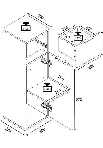 VCM NORDIC Donali Badezimmerschrank Midi, m. 1 Tür, 1 Schublade, 1 Einlegeboden - weiß/natur Melamin