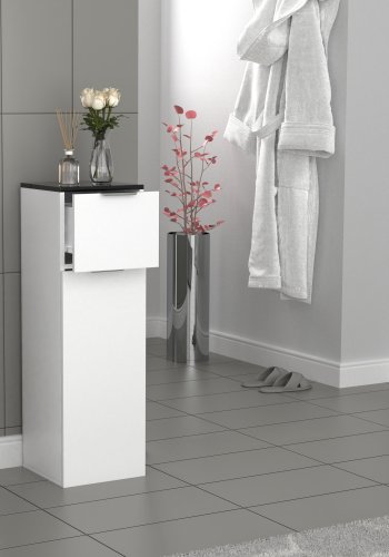 VCM NORDIC Donali Badezimmerschrank Midi, m. 1 Tür, 1 Schublade, 1 Einlegeboden - weiß/schwarz Melamin