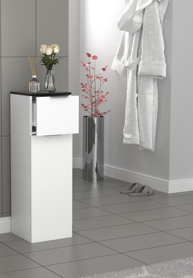 VCM NORDIC Donali Badezimmerschrank Midi, m. 1 Tür, 1 Schublade, 1 Einlegeboden - weiß/schwarz Melamin