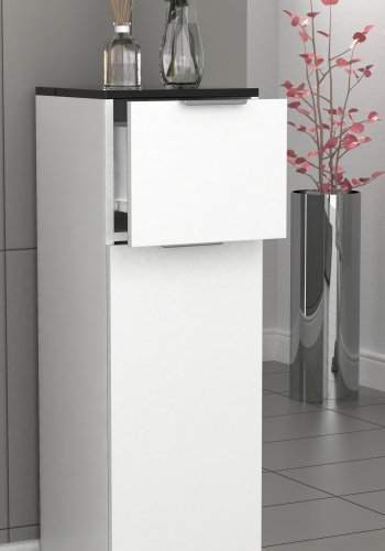 VCM NORDIC Donali Badezimmerschrank Midi, m. 1 Tür, 1 Schublade, 1 Einlegeboden - weiß/schwarz Melamin