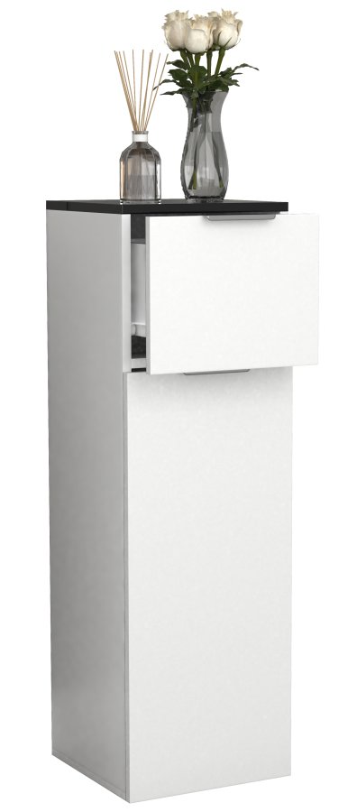 VCM NORDIC Donali Badezimmerschrank Midi, m. 1 Tür, 1 Schublade, 1 Einlegeboden - weiß/schwarz Melamin