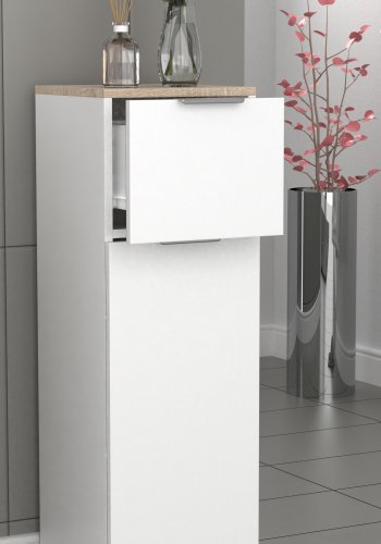 VCM NORDIC Donali Badezimmerschrank Midi, m. 1 Tür, 1 Schublade, 1 Einlegeboden - weiß/natur Melamin