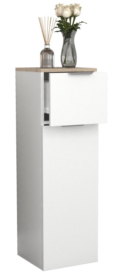 VCM NORDIC Donali Badezimmerschrank Midi, m. 1 Tür, 1 Schublade, 1 Einlegeboden - weiß/natur Melamin