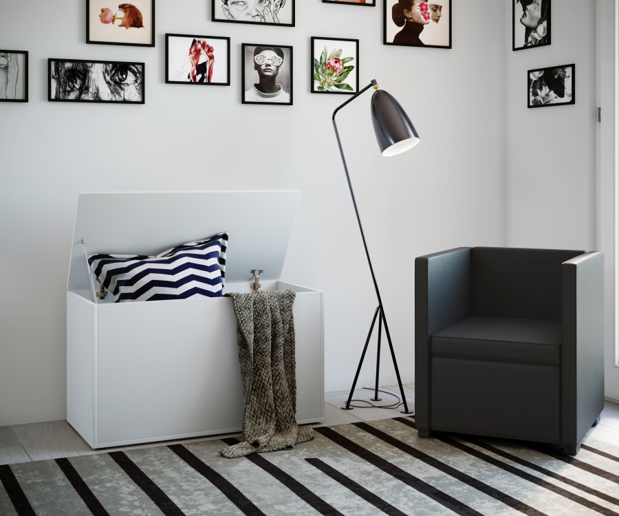 VCM NORDIC Bendola oppbevaringsboks, m. lokk, rektangulrt - hvitt tre (82x44)