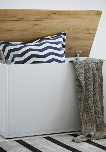 VCM NORDIC Bendola Aufbewahrungsbox, m. Deckel, rechteckig - weiß/naturholz (82x44)