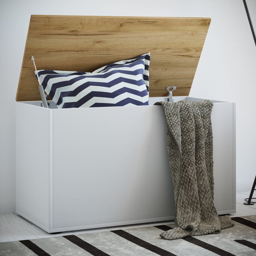 VCM NORDIC Bendola Aufbewahrungsbox, m. Deckel, rechteckig - weiß/naturholz (82x44)