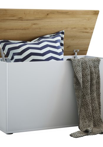 VCM NORDIC Bendola Aufbewahrungsbox, m. Deckel, rechteckig - weiß/naturholz (82x44)