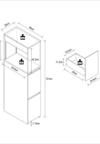 VCM NORDIC Tasalo romdeler baderomsskap, m. 1 rulledr, 2 skuffer - hvitt tre