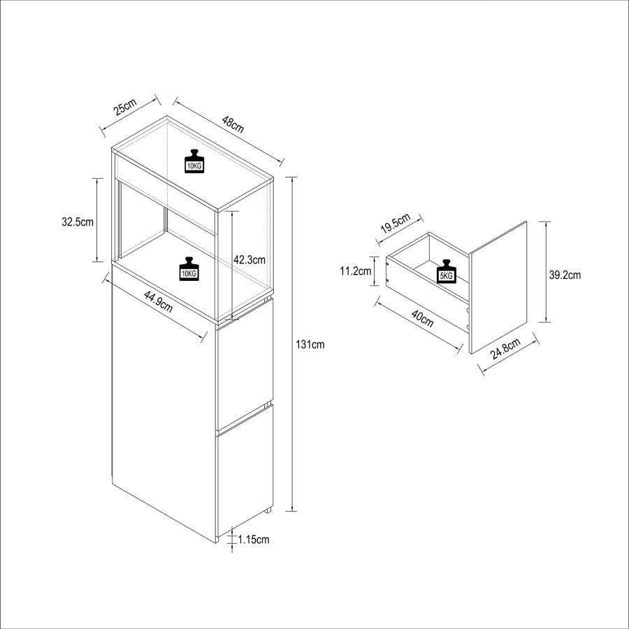 VCM NORDIC Tasalo romdeler baderomsskap, m. 1 rulledr, 2 skuffer - hvitt tre