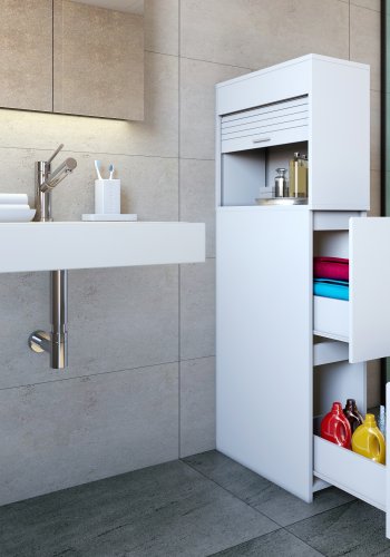 VCM NORDIC Tasalo romdeler baderomsskap, m. 1 rulledr, 2 skuffer - hvitt tre