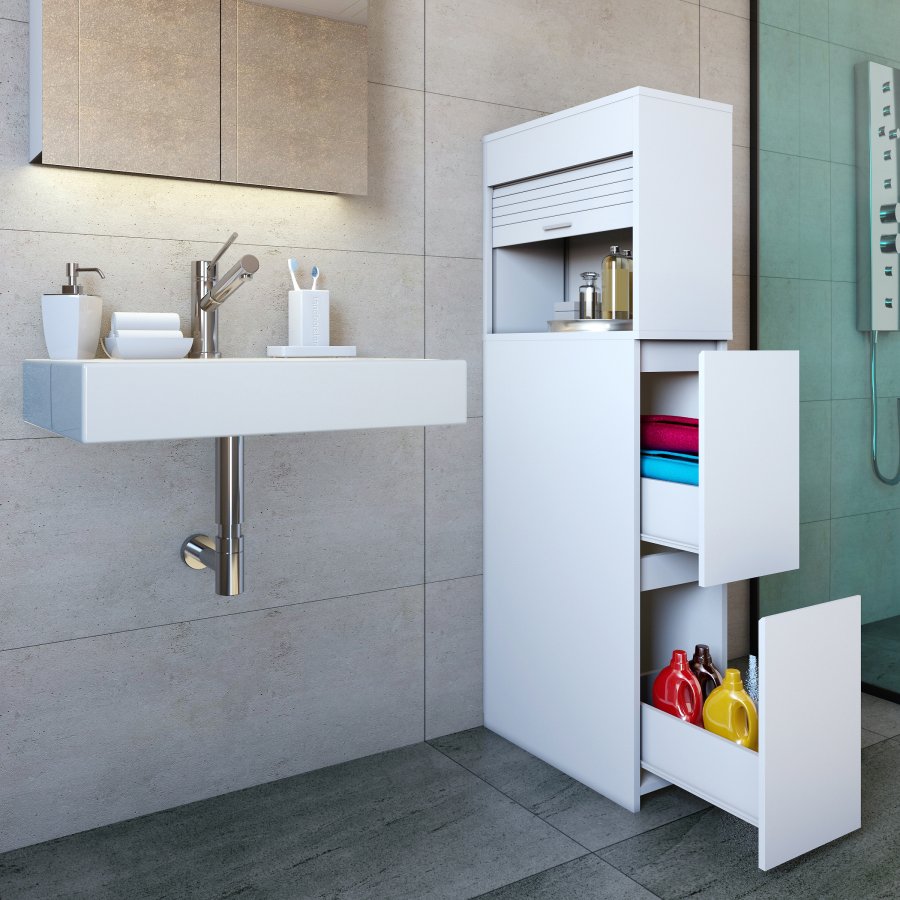 VCM NORDIC Tasalo romdeler baderomsskap, m. 1 rulledr, 2 skuffer - hvitt tre