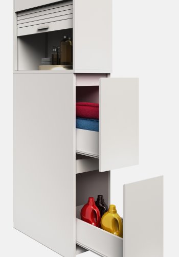 VCM NORDIC Tasalo romdeler baderomsskap, m. 1 rulledr, 2 skuffer - hvitt tre