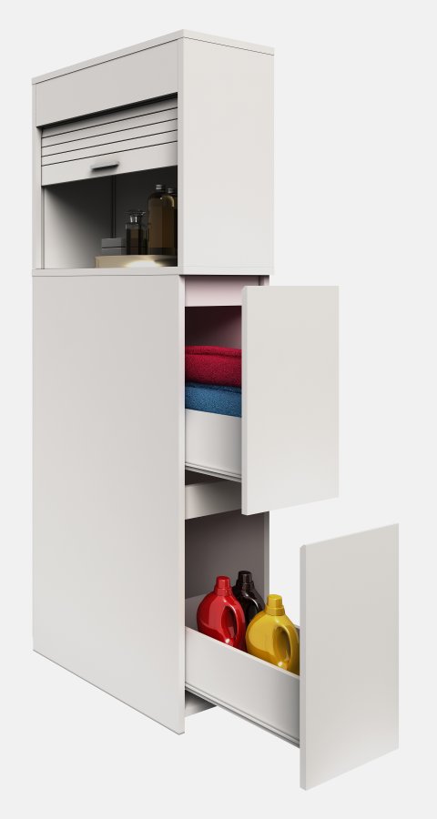 VCM NORDIC Tasalo romdeler baderomsskap, m. 1 rulledr, 2 skuffer - hvitt tre