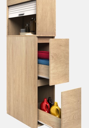 VCM NORDIC Tasalo Raumteiler Badezimmerschrank, m. 1 Rolltür, 2 Schubladen - Naturholz