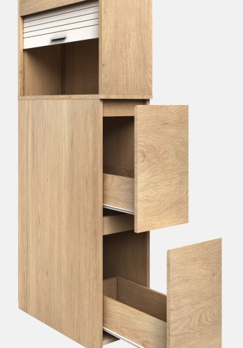 VCM NORDIC Tasalo Raumteiler Badezimmerschrank, m. 1 Rolltür, 2 Schubladen - Naturholz