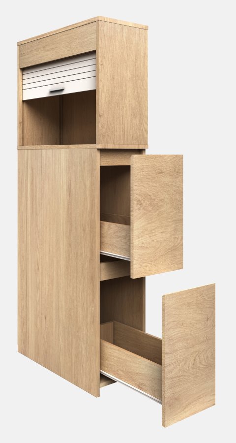 VCM NORDIC Tasalo Raumteiler Badezimmerschrank, m. 1 Rolltür, 2 Schubladen - Naturholz