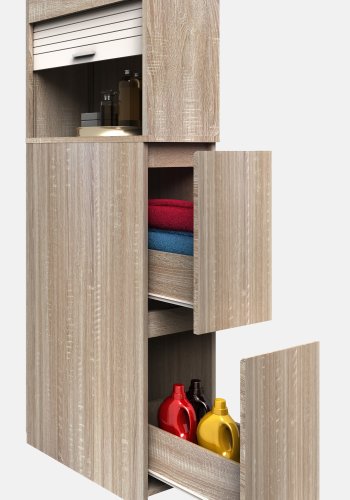 VCM NORDIC Tasalo Raumteiler Badezimmerschrank, m. 1 Rolltür, 2 Schubladen - Naturholz