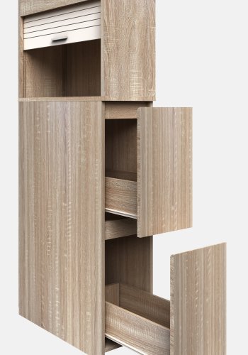 VCM NORDIC Tasalo Raumteiler Badezimmerschrank, m. 1 Rolltür, 2 Schubladen - Naturholz