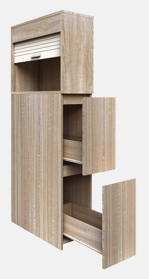 VCM NORDIC Tasalo Raumteiler Badezimmerschrank, m. 1 Rolltür, 2 Schubladen - Naturholz