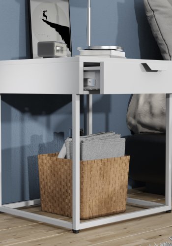 VCM NORDIC Flokas S Nachttisch, m. 1 Schublade - Weißmetall (43x41)